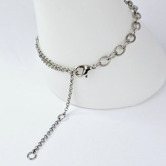 Silver Leaf Charm Bracelet With Turquoise Blue Stone And Beaded Accents NWT - Picture 9 of 12